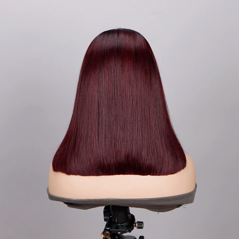 Ombre 1B/99J Burgundy & 1B/27 Honey Blonde Straight Bob Wig | HD Transparent Lace Front Human Hair (Glueless) Luxegan