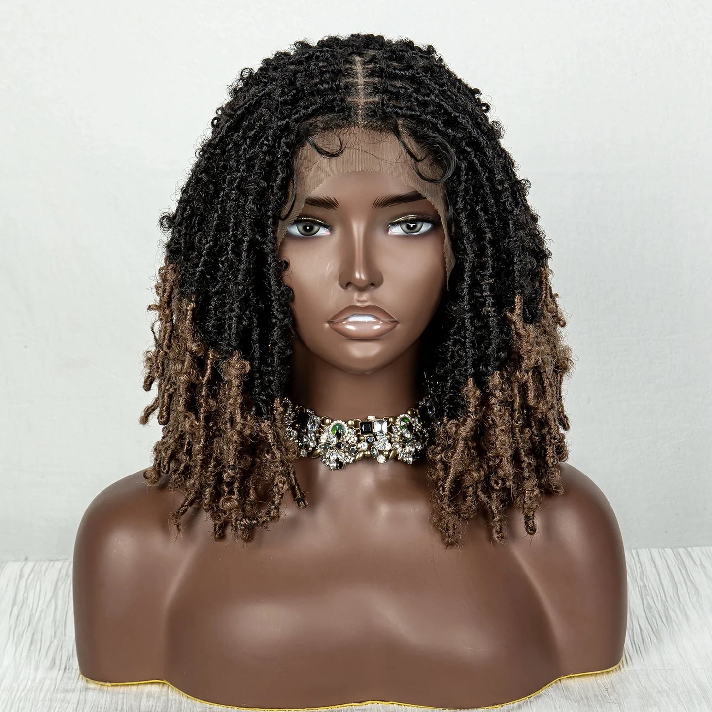 14" Butterfly Locs Crochet Braids Bob Wig | Lace Front Luxegan
