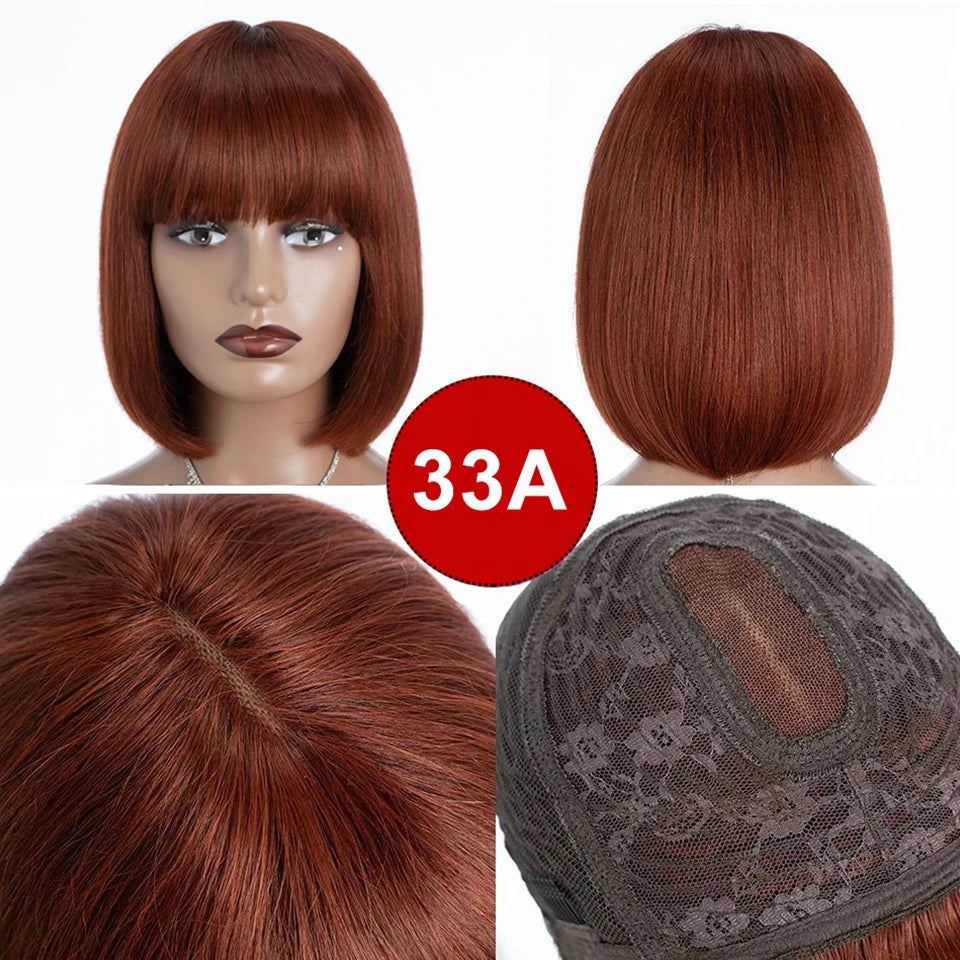 Mongolian Straight Bob Wig with Bangs | Glueless Middle Part Lace Human Hair (Realistic Scalp) Luxegan