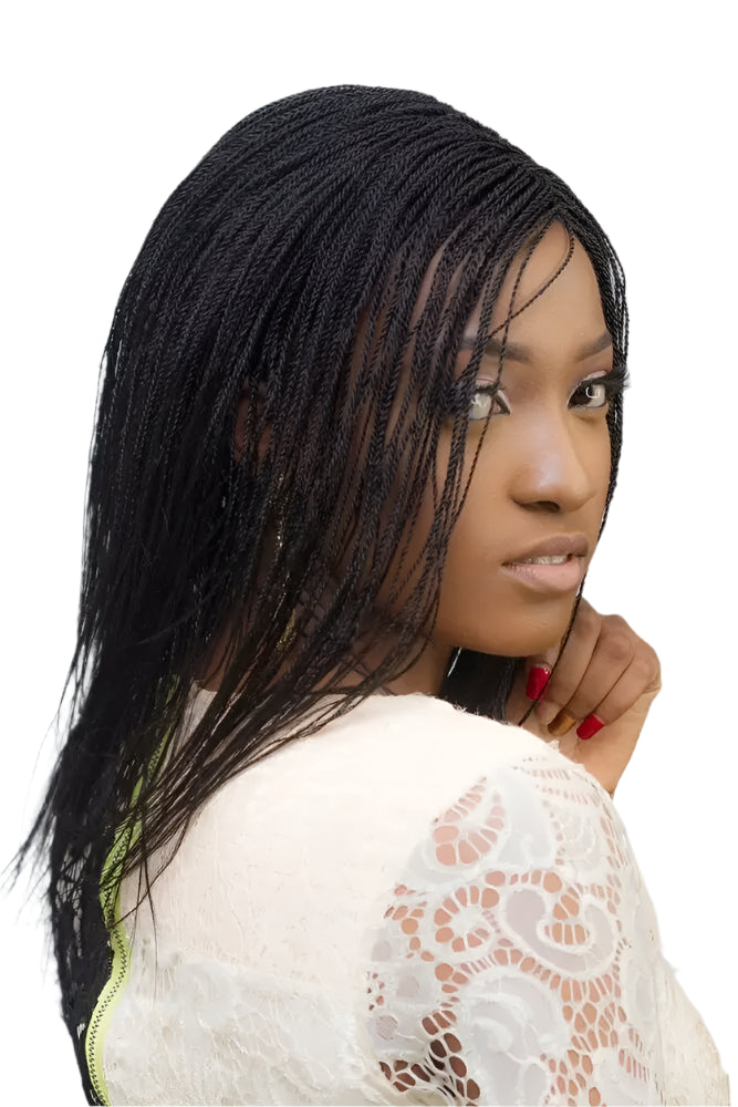 Short Black Micro Twist Braided Wig | Heat Safe Synthetic Hair | Party Wig