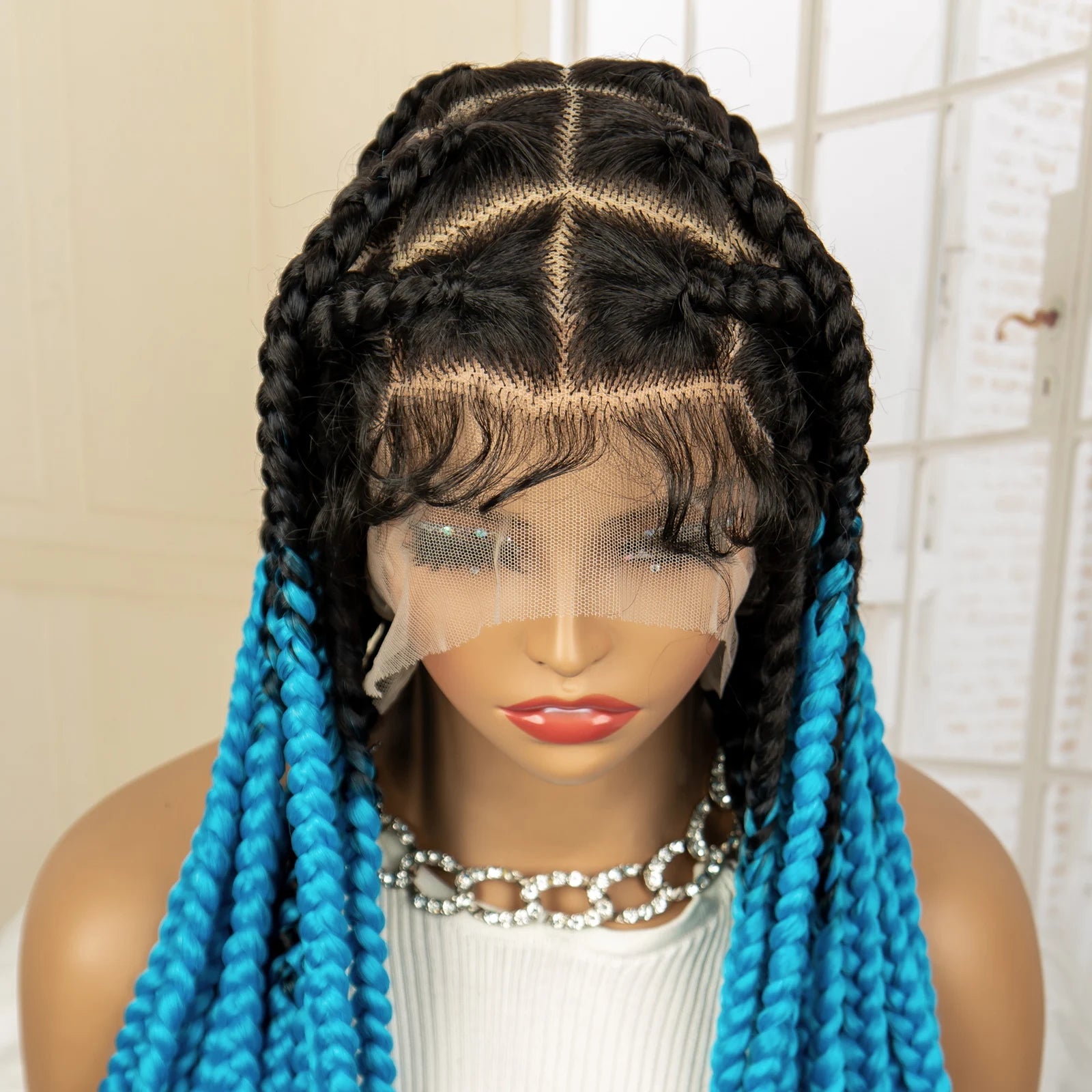 36" Big Knotless Box Braided Full Lace Wig | Cornrow Braiding Wig | Baby Hair | Synthetic Braids | For Women