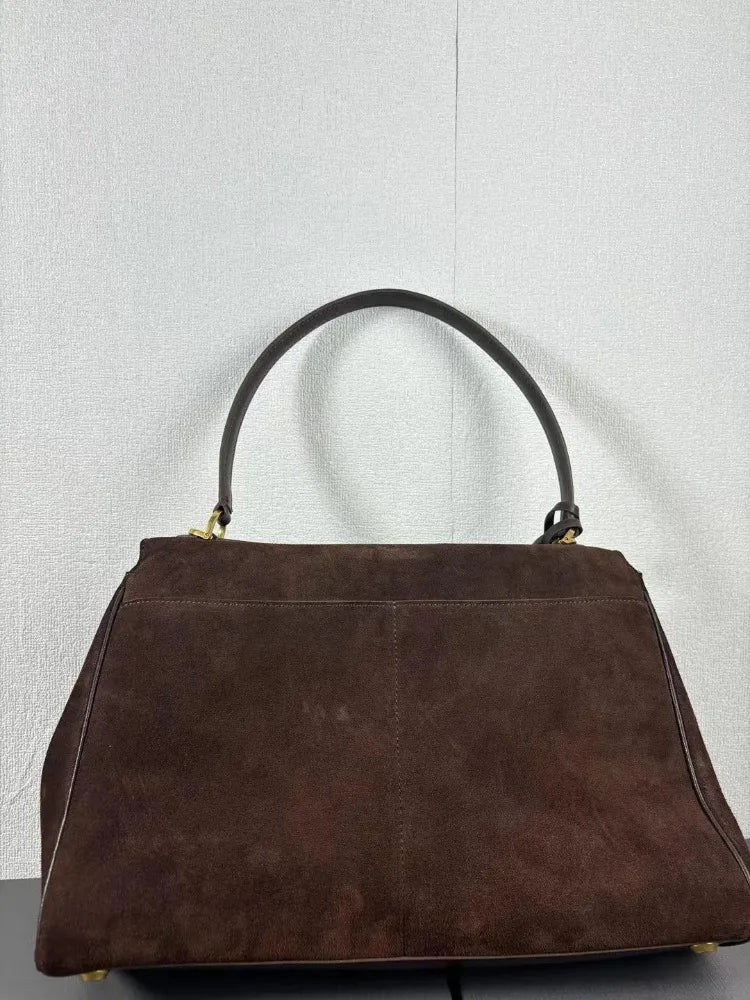 Chic Suede Leather Satchel | Soft Designer Shoulder Handbag Luxegan