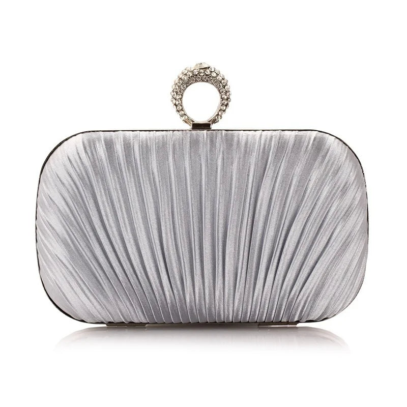 Diamond Glitter Ruched Shell Clutch | Sophisticated "Minaudiere" Silhouette | Elegant Banquet Dinner Prom Purse | "Dignified" High-Performance Synthetic Leather Essential for Radiant Versatile Styling Luxegan