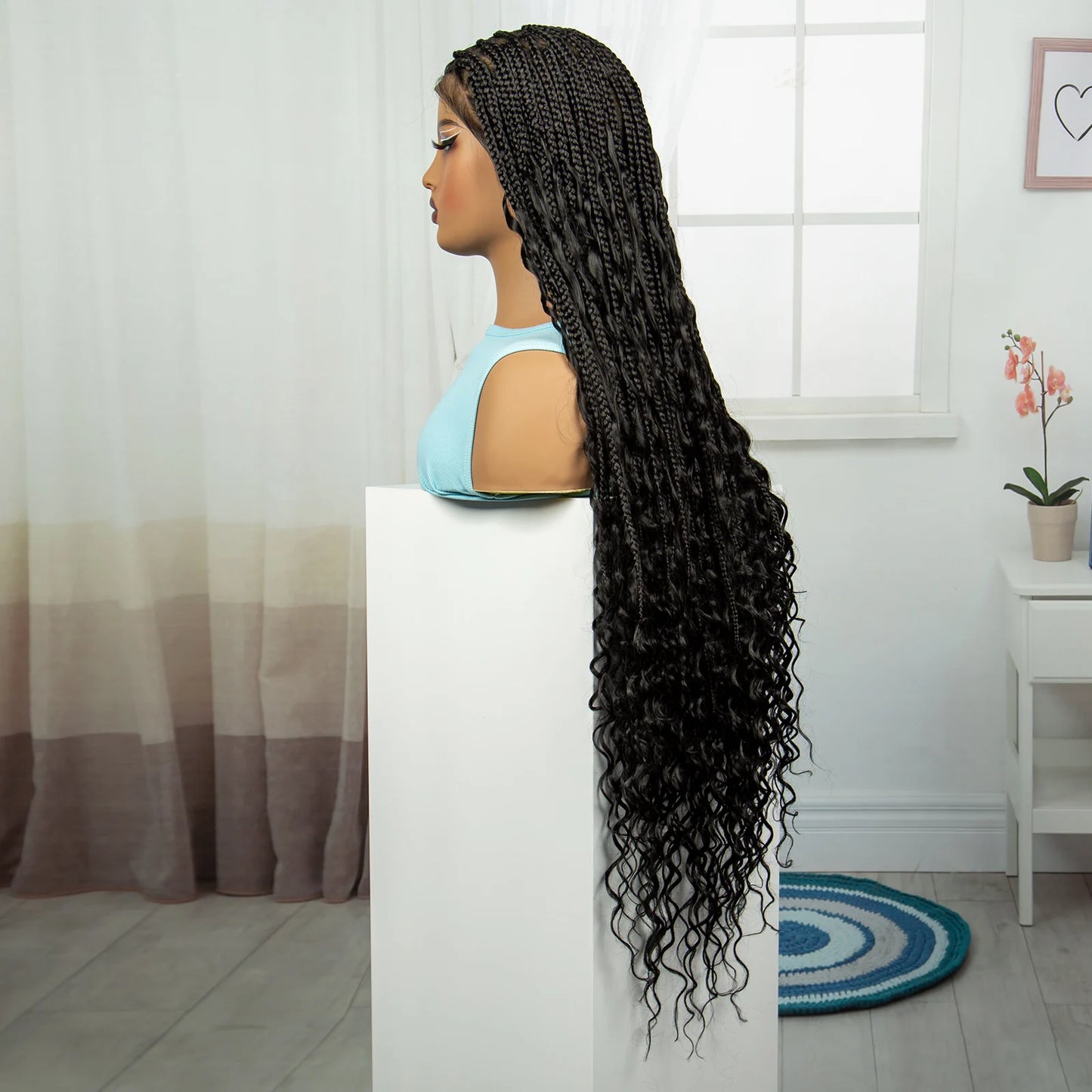 36" Blonde Boho Knotless Braids Wig | Curly Ends | HD Full Lace | Baby Hair Luxegan