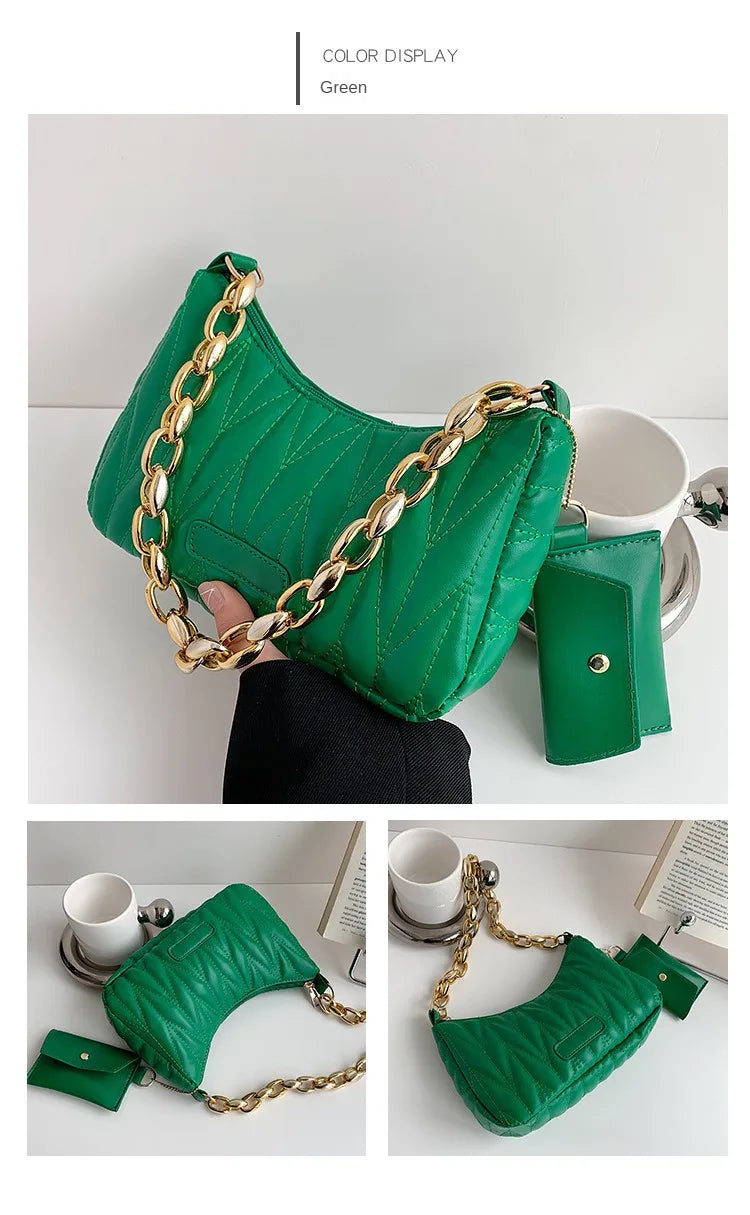 Quilted Ruched Crescent Shoulder Bag | Sophisticated England-Style Chain Handbag | Elegant Half-Moon Purse with Coin Pouch | "Dignified" Soft TPU Carryall for Versatile Daily Styling Luxegan