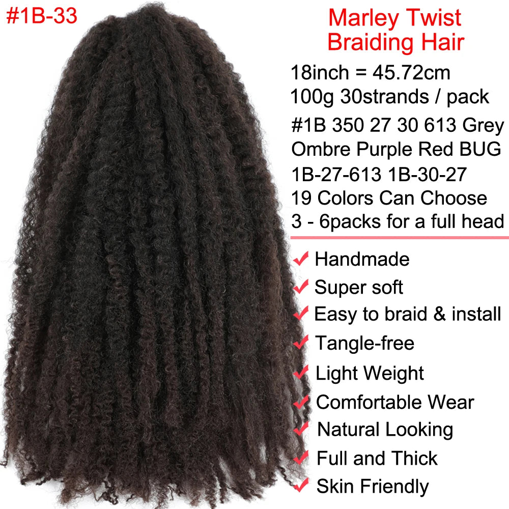 18" Marley Twist Braiding Hair | Crochet Braids | Afro Twist Kinky Hair Extensions | Ombre Colors | 30 Strands/Pack