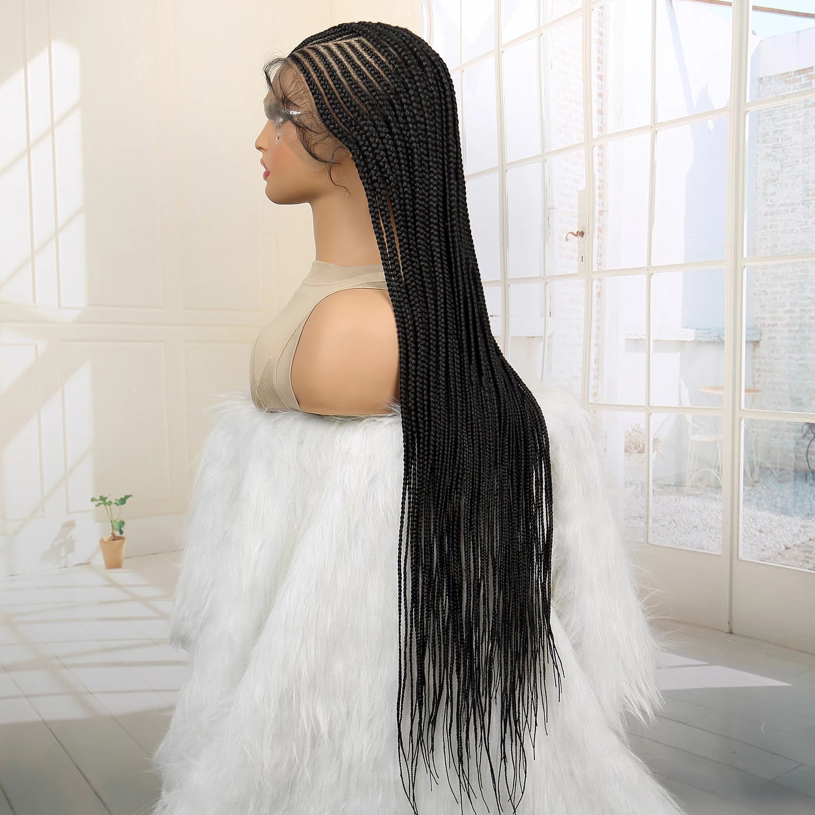 36" Cornrow & Knotless Box Braids Wig | Full Lace | Baby Hair | Twist Accents | Kanekalon Hair