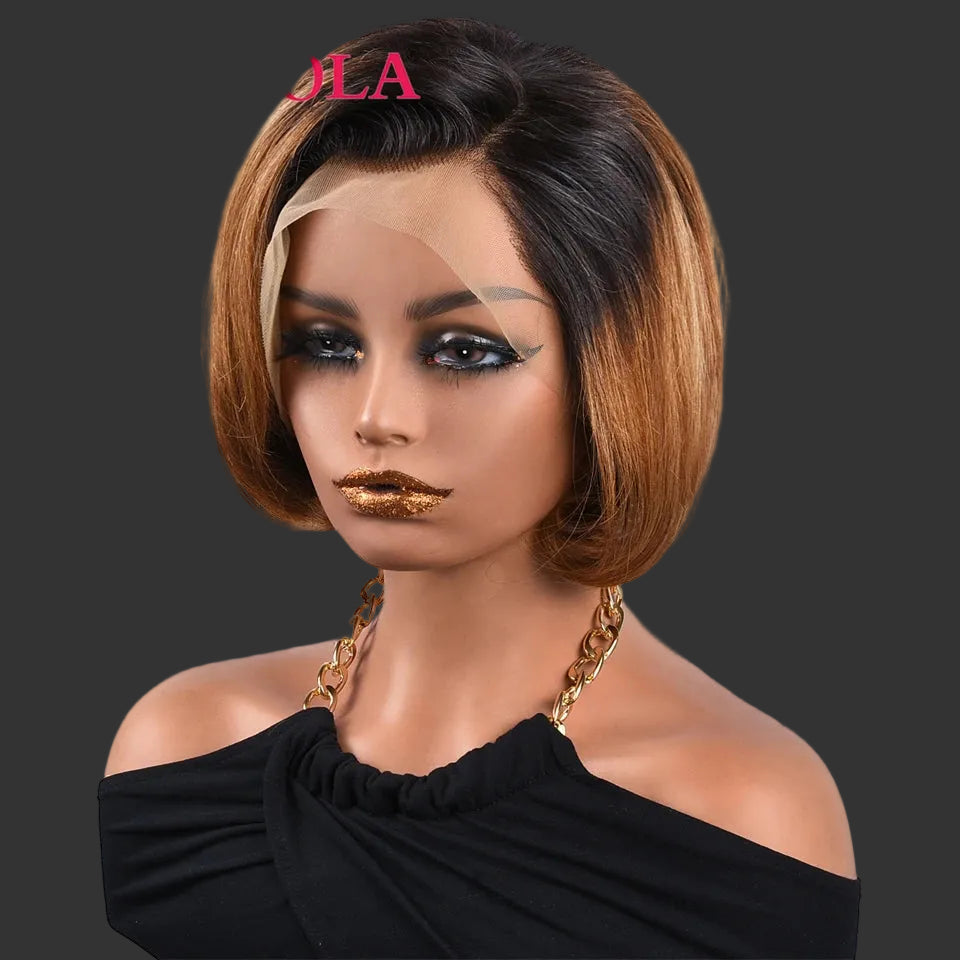 Short Pixie Cut Natural Wave Bob Wig | 13x4 HD Transparent Swiss Lace Frontal Wig | 180% Density 100% Brazilian Remy Human Hair Wig with Pre-Plucked Hairline (8-Inch) Luxegan