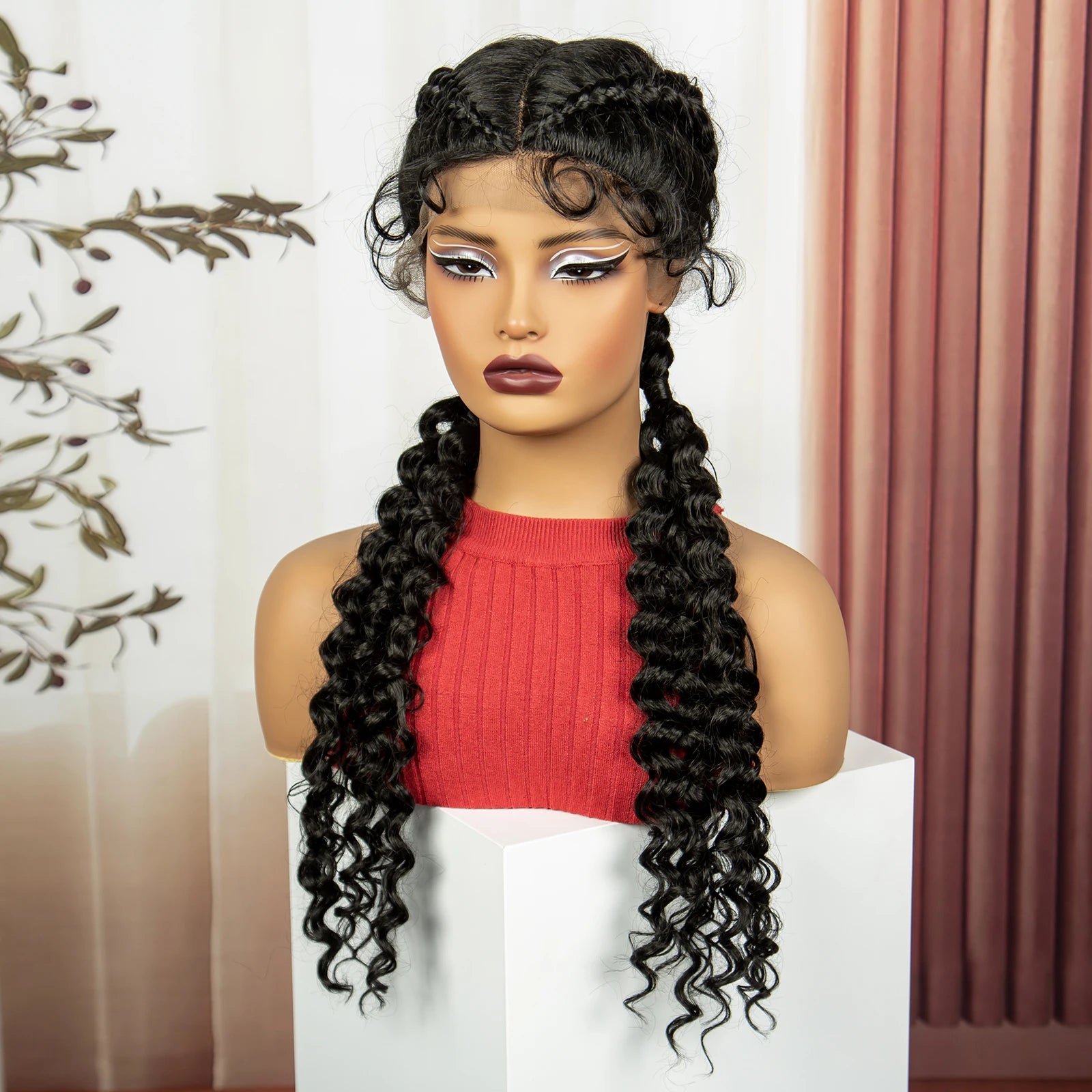 Curly Cornrow Twist Braids Wig | 13x1 T Part Lace | Water Wave | Black Women Luxegan