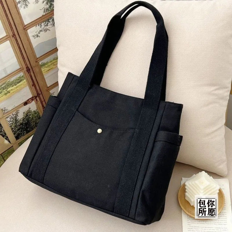 Soft Canvas Preppy Style Large Capacity Tote | Unisex Zippered Commuter Satchel Luxegan