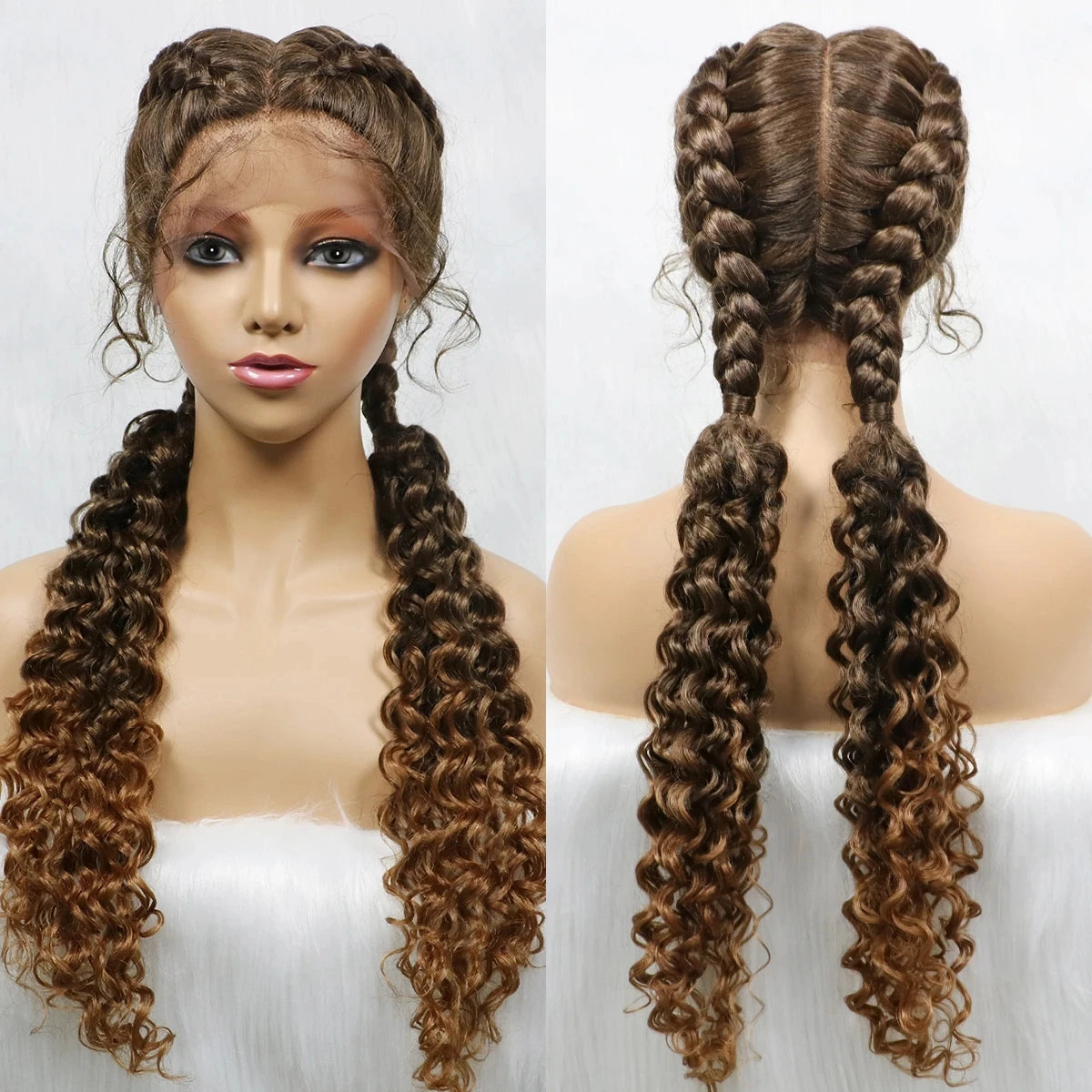 Curly Cornrow Twist Braids Wig | 13x1 T Part Lace | Water Wave | Black Women Luxegan