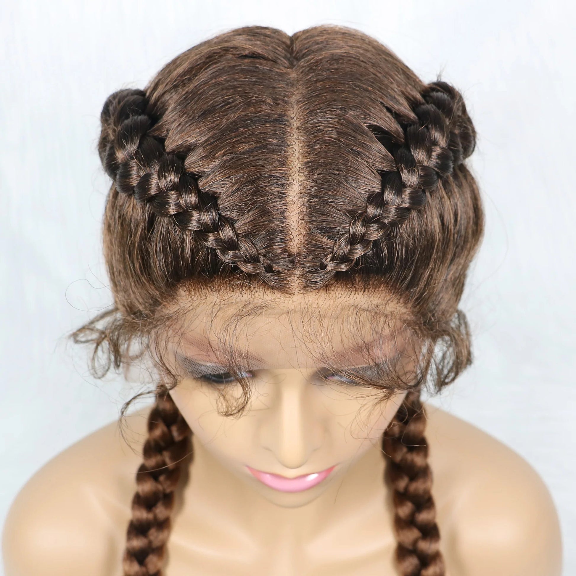 Handmade Double Dutch Cornrow Braided Wig | Natural Black Lace Front | Baby Hair | Kanekalon Synthetic Wig for Women Luxegan