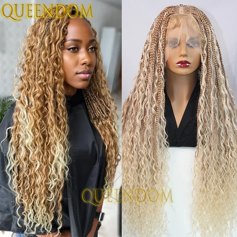 32" Ombre Blonde Boho Braids Wig | Goddess Locs & Cornrows | Full Lace | Synthetic Luxegan