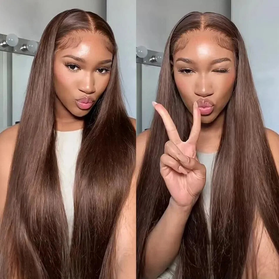 36-Inch Chocolate Brown Straight HD Lace Wig | Sophisticated 250% Density 13x6 & 13x4 Frontal | Elegant "100% Brazilian Remy" Silhouette | "Dignified" Pre-Plucked Curved Part Human Hair for Radiant Versatile Styling Luxegan