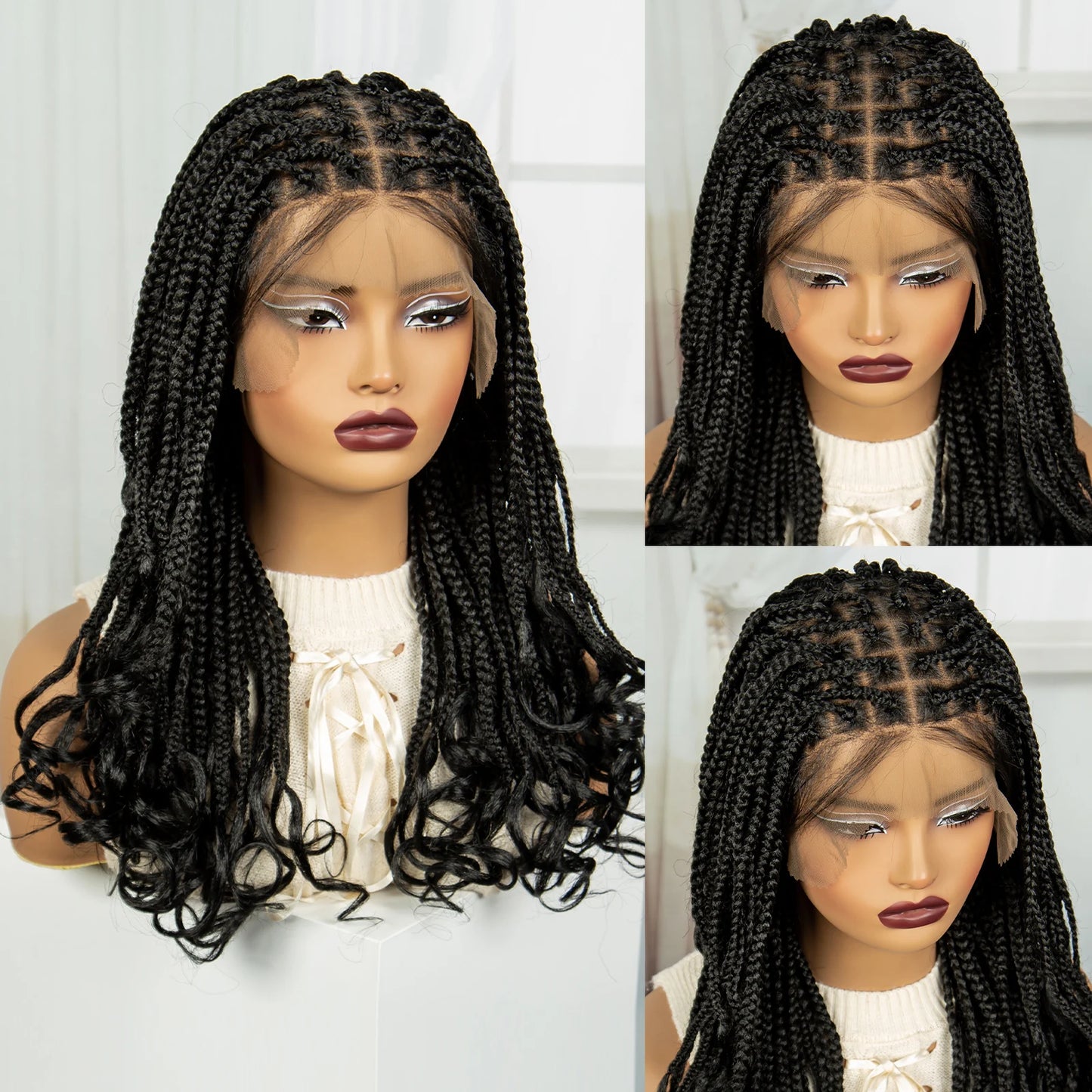 22" 1B/30 Ombre Knotless Braids Wig | Wavy Ends | Full Lace Boho Style Luxegan