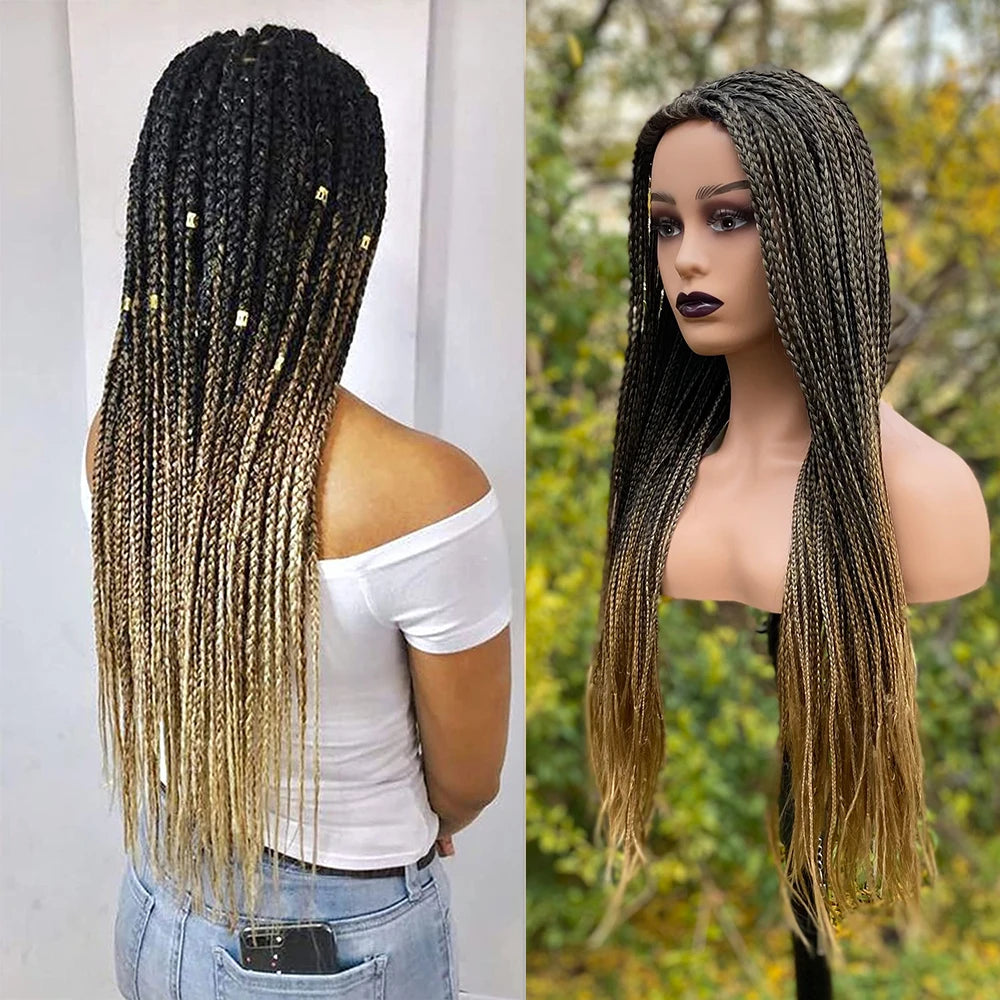 26" Ombre Box Braided Wig for Black Women | Long Synthetic Cosplay Braiding Hair | Heat Resistant Crochet Wigs Luxegan