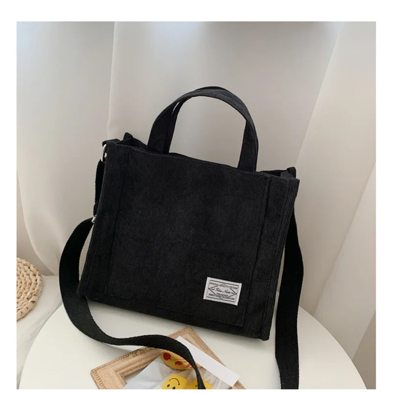 Velvet/Corduroy Casual Tote | Soft Large Capacity Simple Square Handbag Luxegan