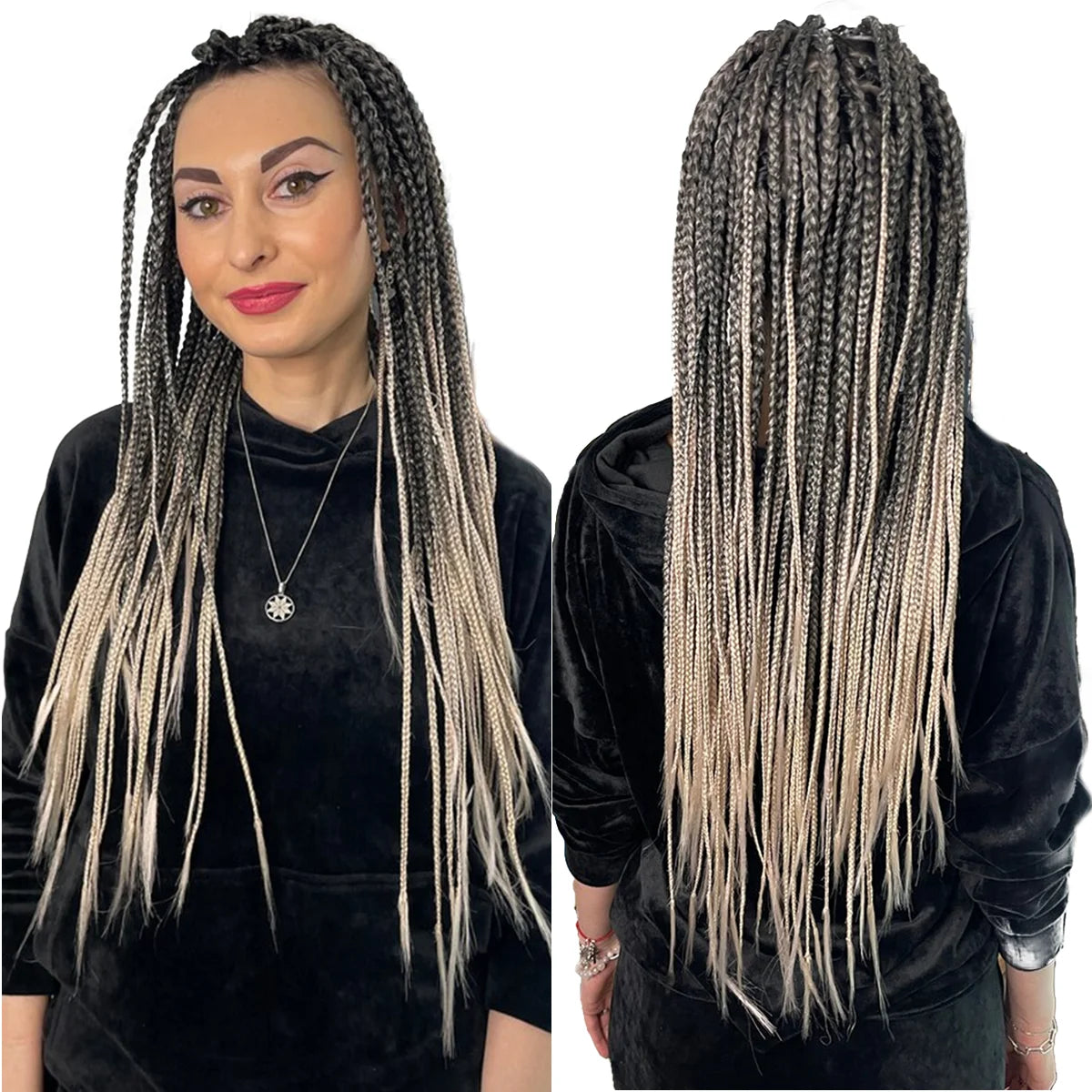 Ombre Box Braids Wig | Black to Blonde | Smooth Kanekalon Braids | Lace Front | Natural Look