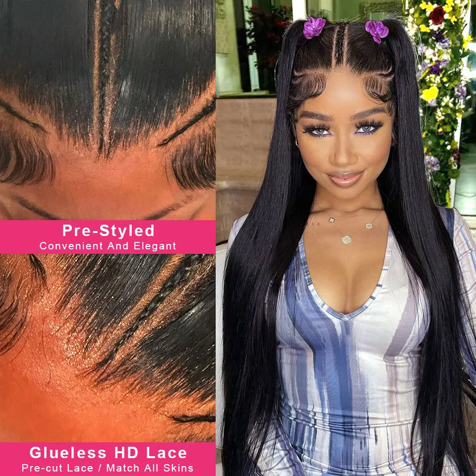 KissLove Pre-Braided Straight Lace Front Wig | HD Lace | Brazilian Remy Hair | Ready-to-Go | 26 Inches