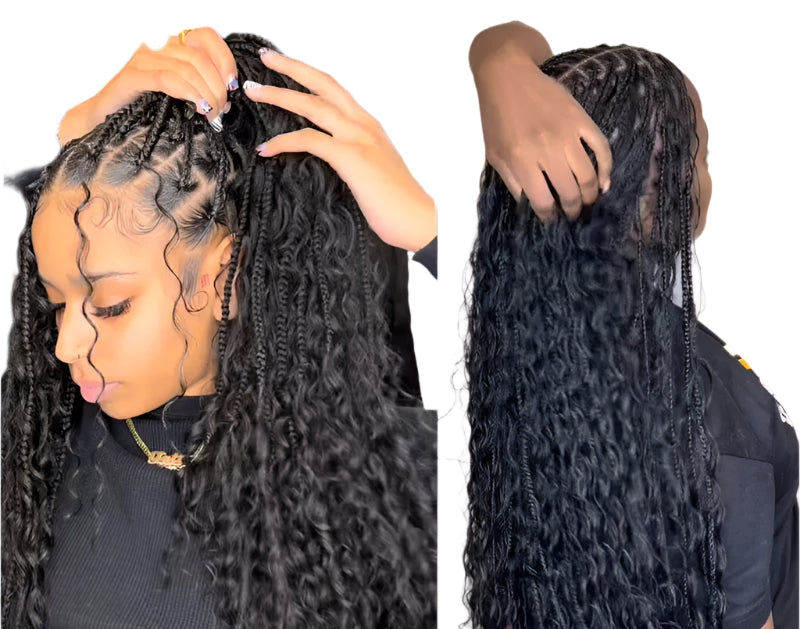 36" Ombre Goddess Locs Braids Wig | 360 Lace Front | Baby Hair | Bohemian Style Luxegan