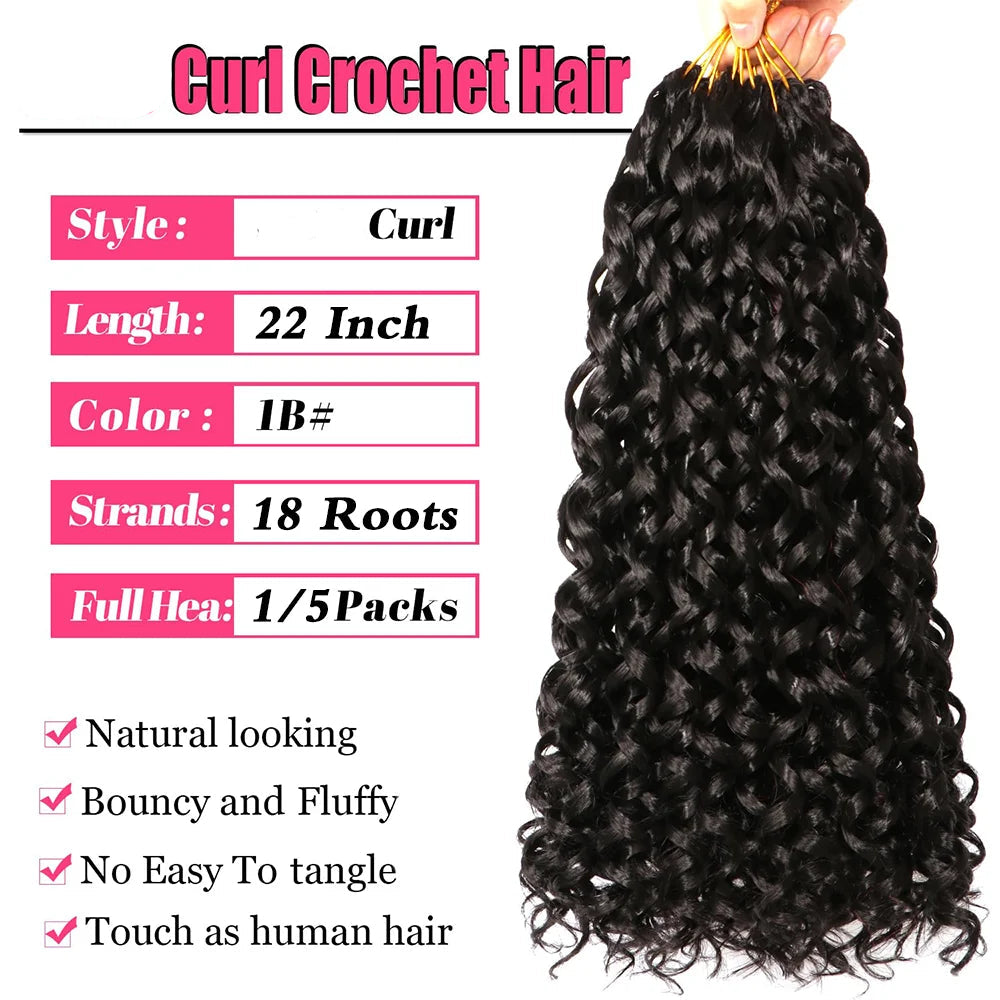 Short Beach Curl Crochet Hair | Bohemian Curly Braids | Deep Wave Synthetic Hair | 18 Strands/Pack - Luxegan