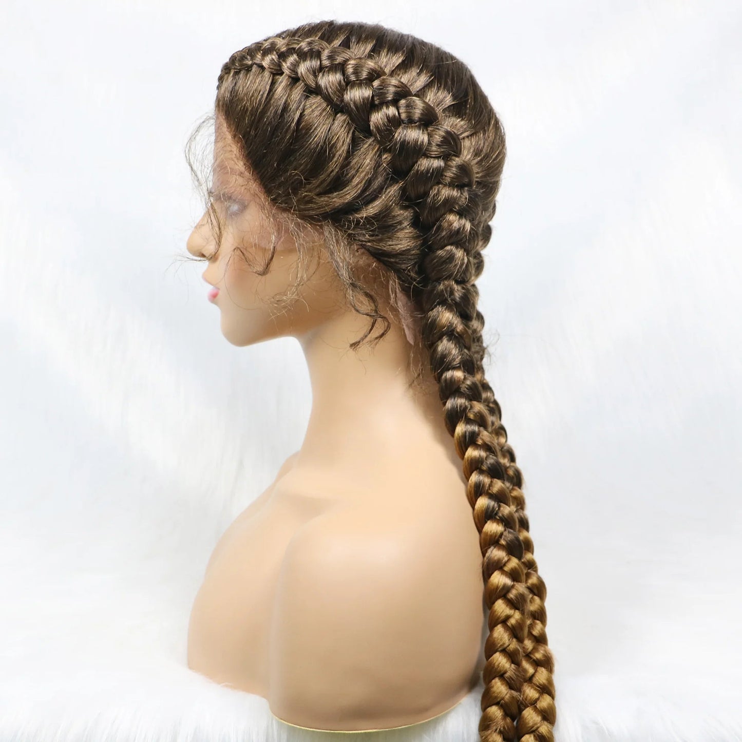 Handmade Double Dutch Cornrow Braided Wig | Natural Black Lace Front | Baby Hair | Kanekalon Synthetic Wig for Women Luxegan