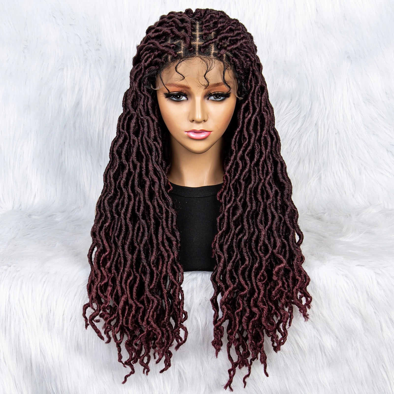 Knotless Box Braided Wig with Curly Ends & Baby Hair | Synthetic Lace Front Wig for Black Women Luxegan