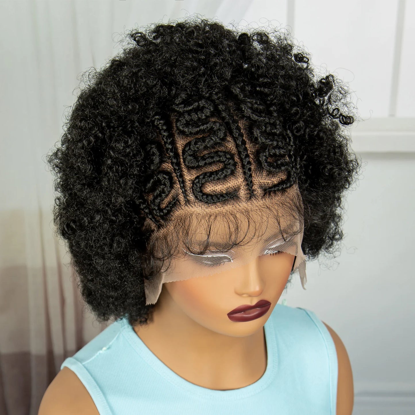 Afro Kinky Curly Cornrow Braids Wig | Transparent Full Lace | Baby Hair Luxegan