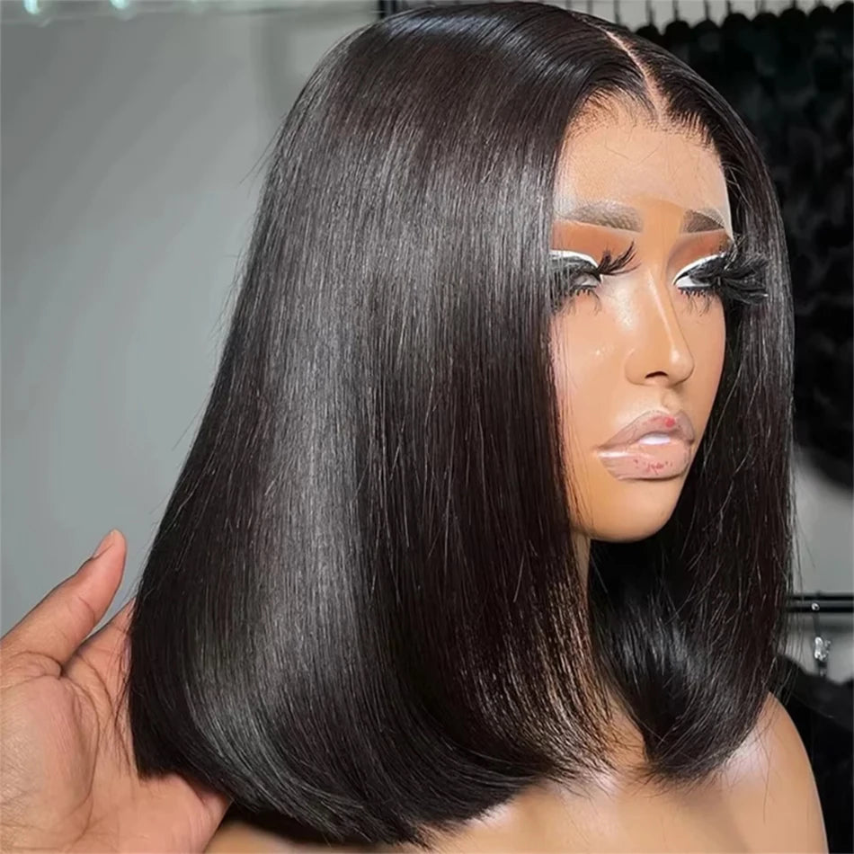 Glueless 13x4 Straight Lace Front Bob Wig Pre-Plucked 4x4 Closure Brazilian Remy Human Hair Bone Straight Short Bob