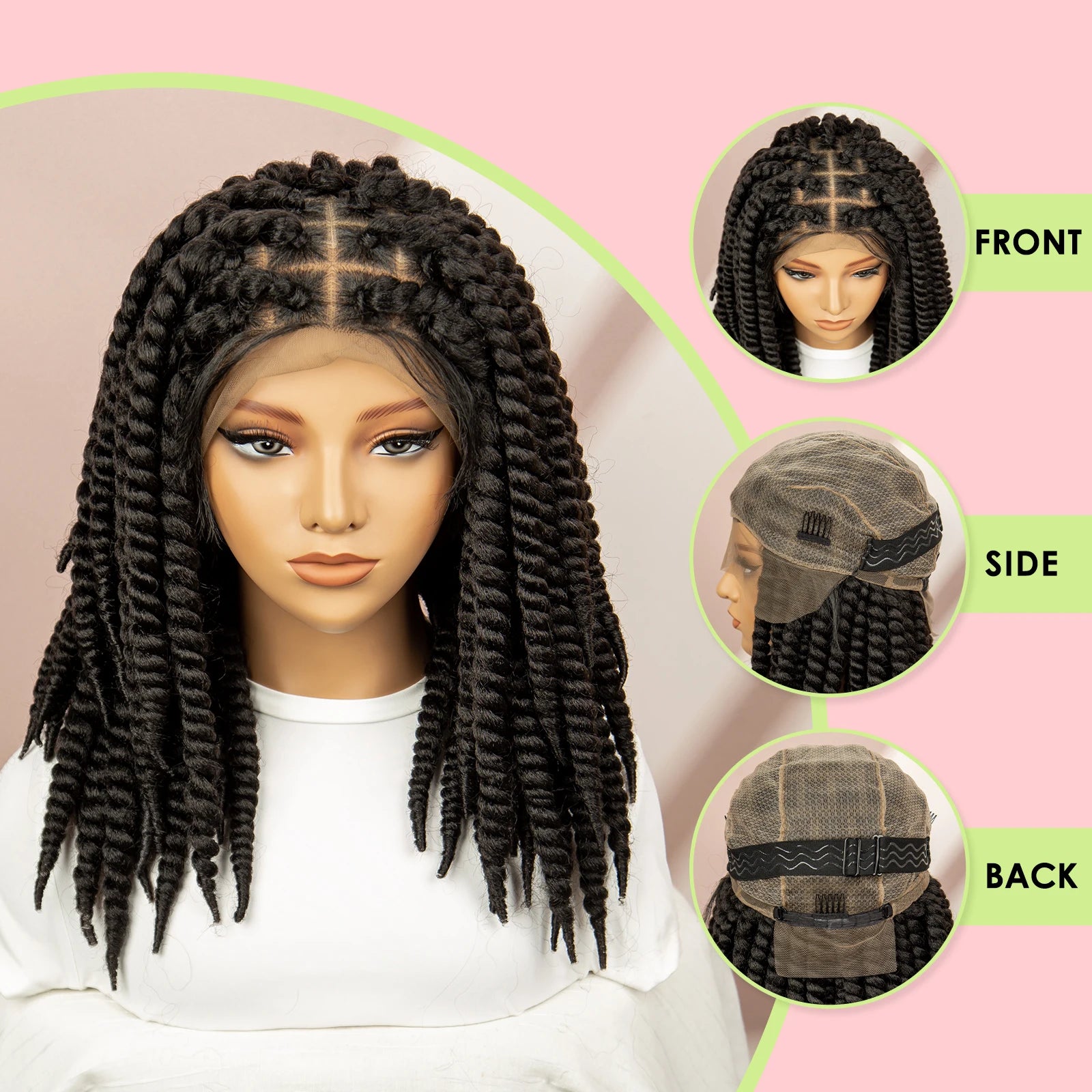 Twisted Braided Wig | Bob Twist Crochet Wig | Full Lace Braided Wig for Black Women | Kanekalon Hair