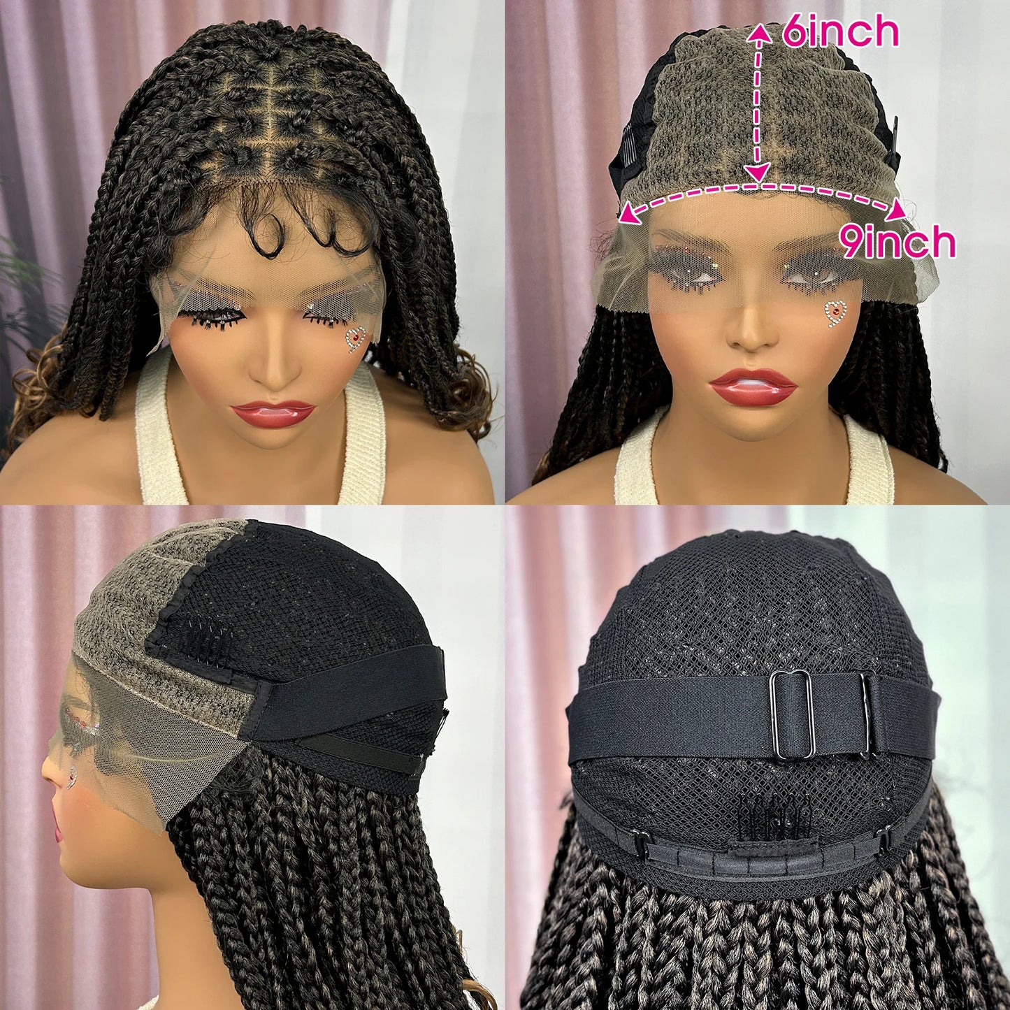 Ombre Knotless Box Braided Wig with Wavy Ends - Lace Front Braided Wig with Baby Hair for Black Women