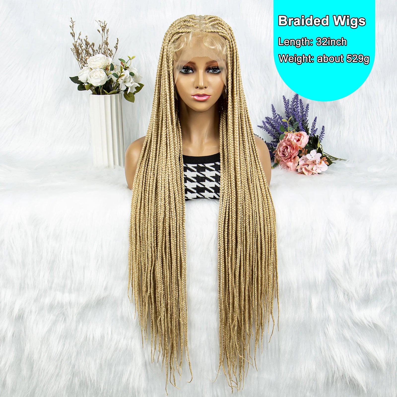 613 Blonde Box Cornrow Braided Wig | HD Full Lace Wig | Knotless Braids | Synthetic Braiding Wig | For Black Women