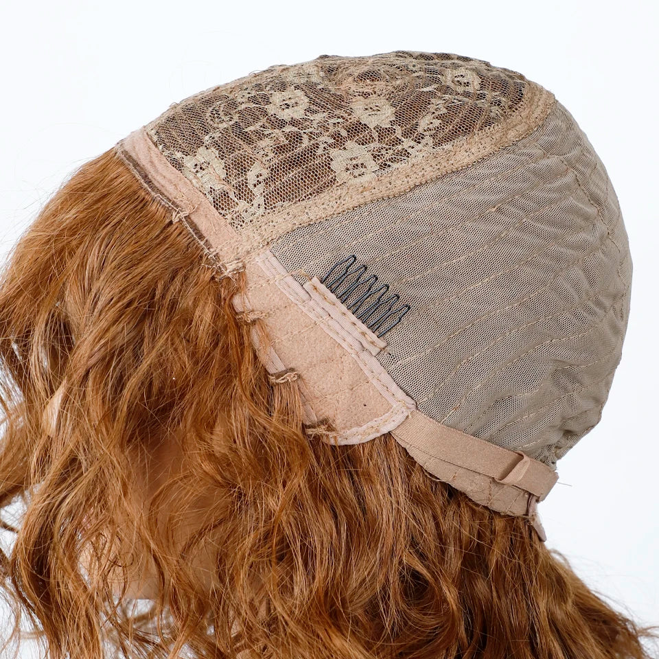 Honey Curly Bob Wigs Human Hair Side Part Pre-Plucked Big Fluffy Brown Mixed Blonde Glueless Bob Curly Wig with Fringe Bangs