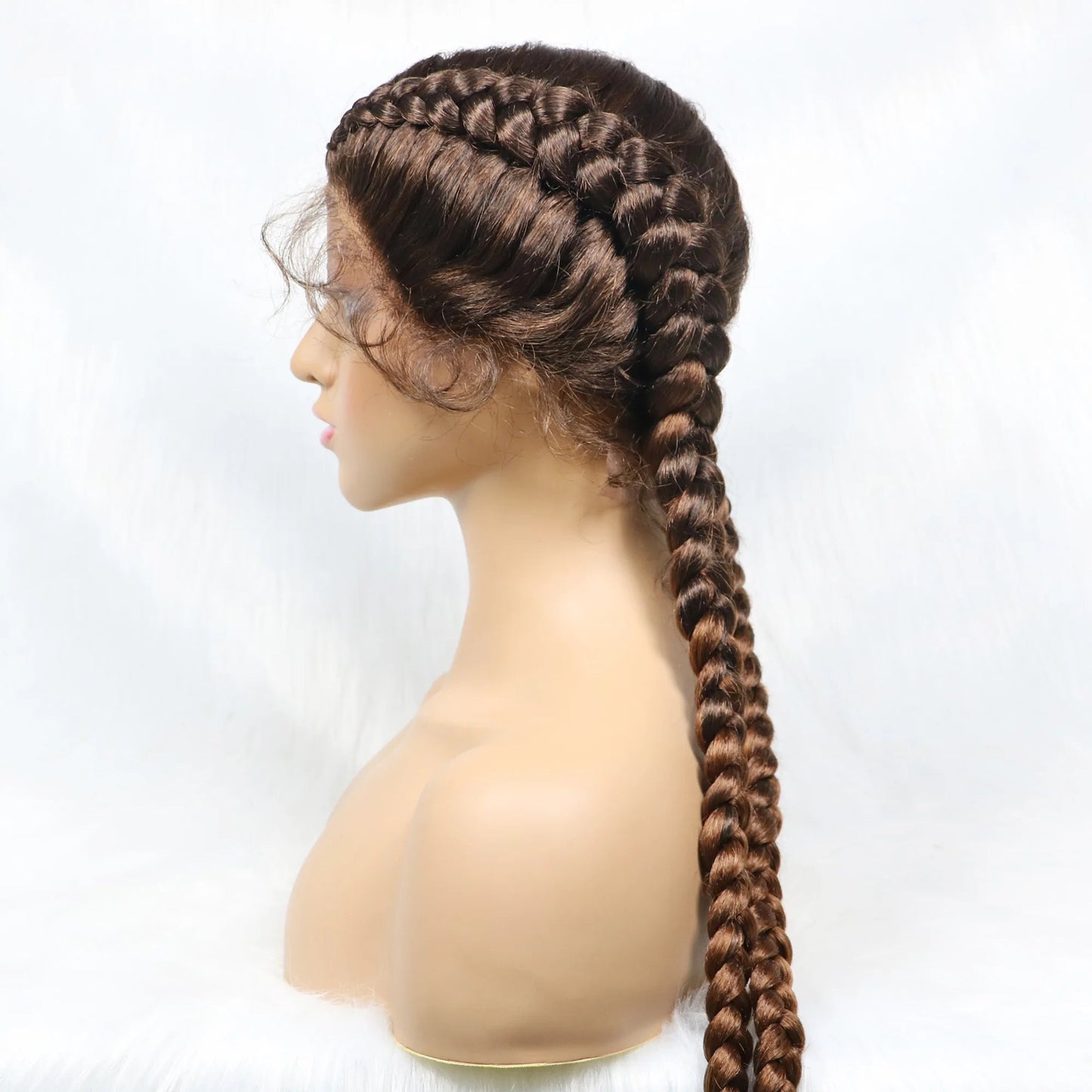 Handmade Double Dutch Cornrow Braided Wig | Natural Black Lace Front | Baby Hair | Kanekalon Synthetic Wig for Women Luxegan
