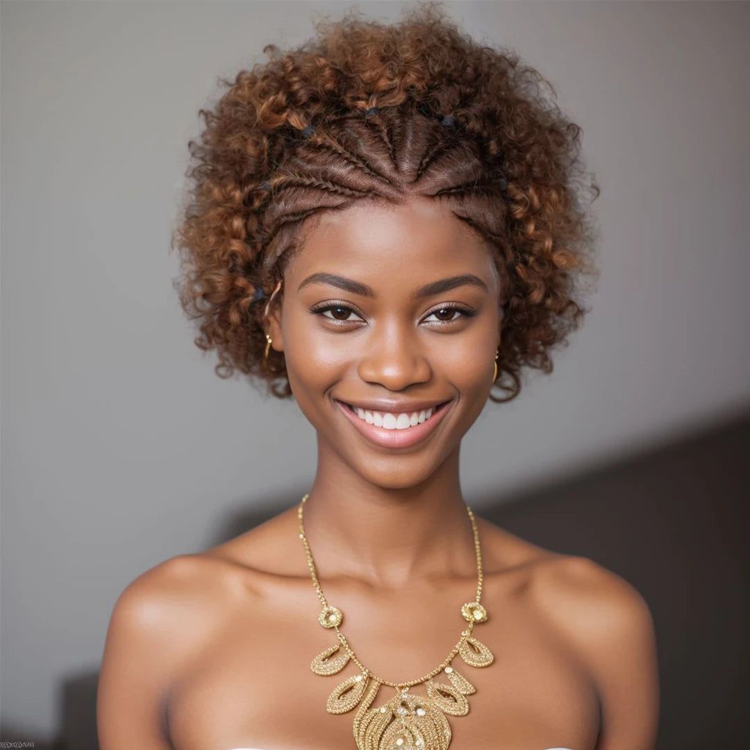 6" Afro Curly Braided Lace Front Wig | 250% Density | Brazilian Remy Hair | Short Curly Wig Luxegan