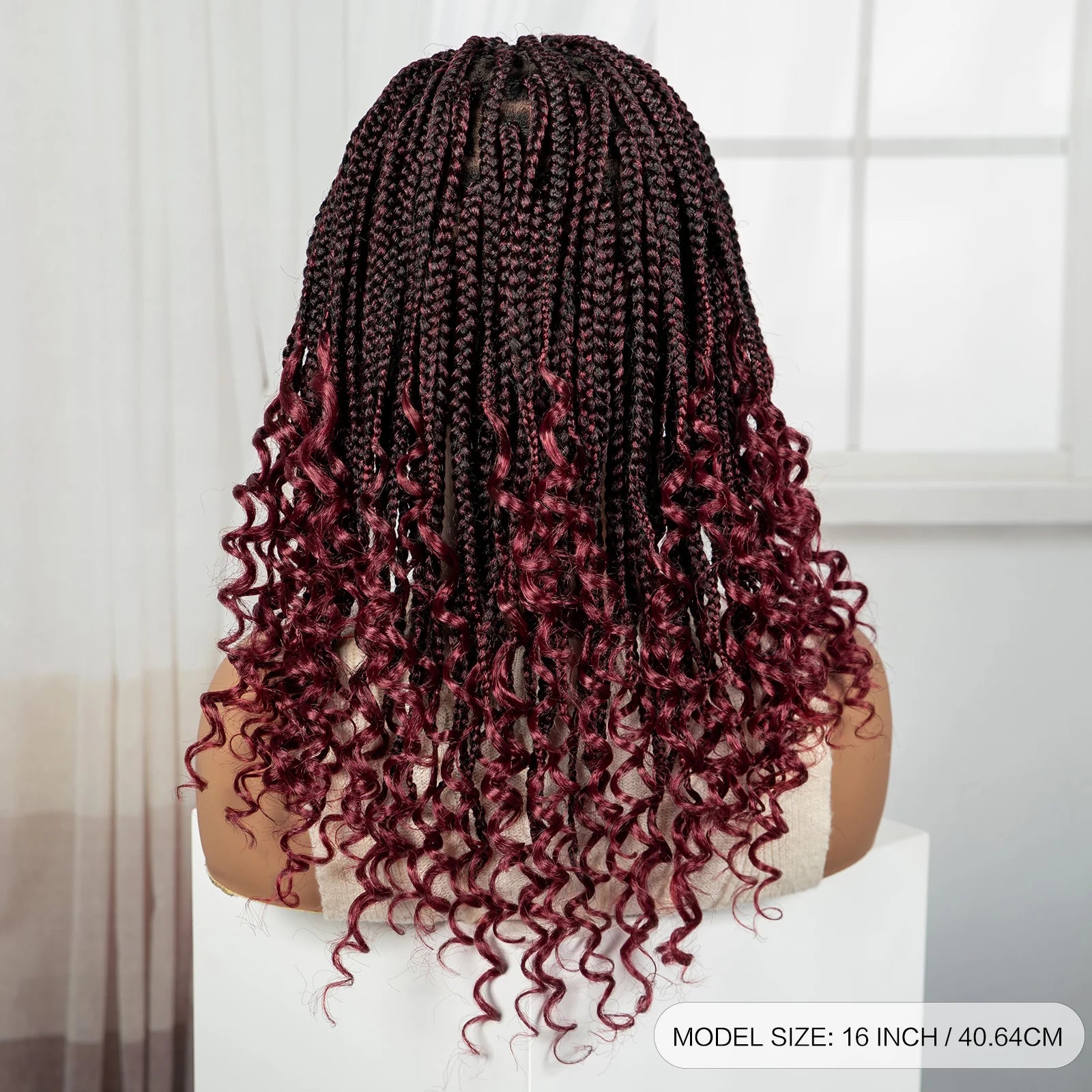 Burgundy Boho Knotless Braids Bob Wig with Curly Ends | Full Lace Luxegan