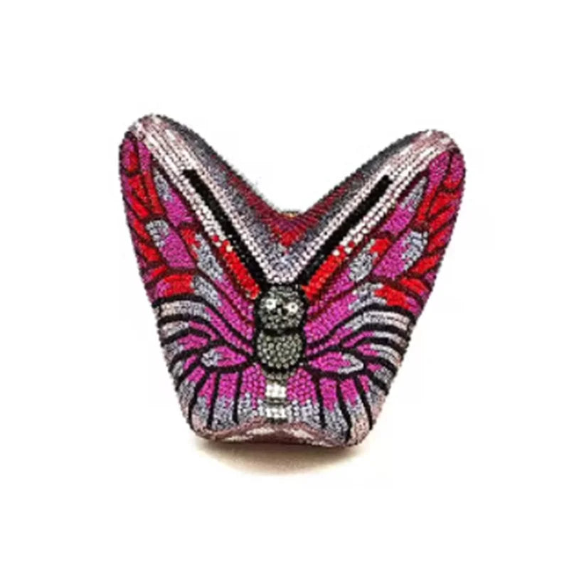 Luxury Butterfly-Shaped Crystal Clutch | Hard Metallic Bridal & Party Handbag Luxegan