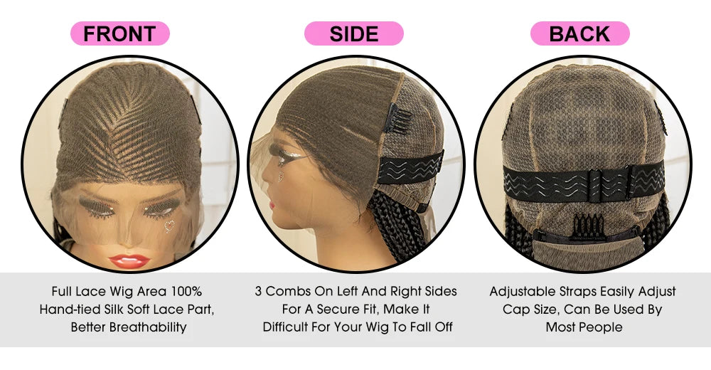 36" Full Lace Afro Cornrow Wig | Knotless Box Braids | Kanekalon Hair | For Black Women - Luxegan