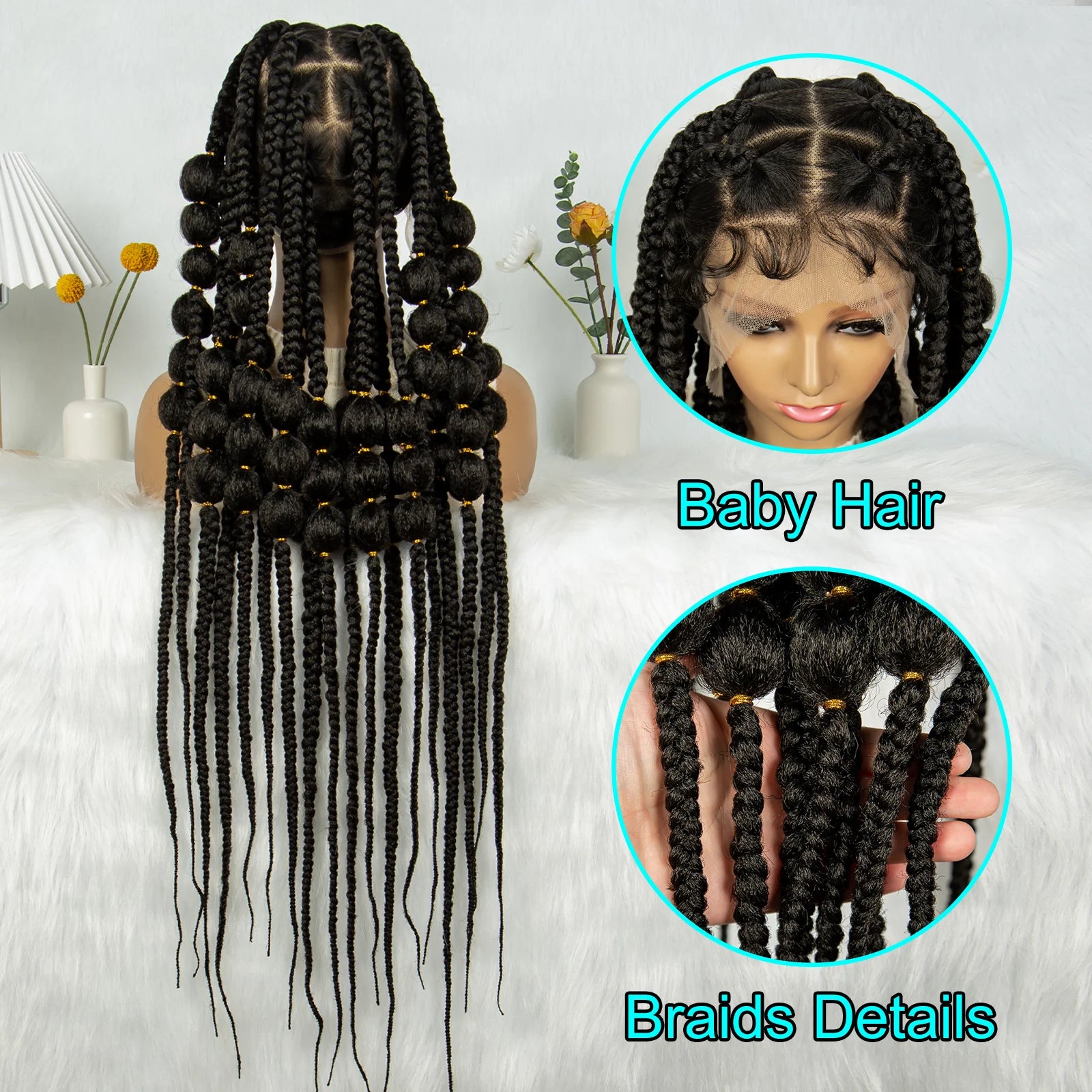 KIMA 40" Jumbo Knotless Box Cornrows Wig | Full Lace Bubble Braids Luxegan