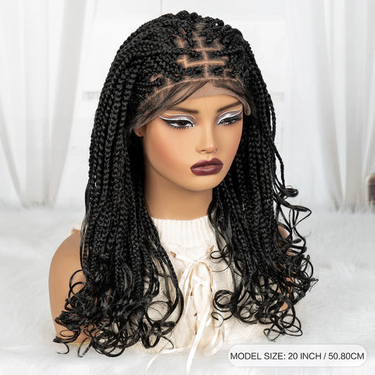 20 Inch Knotless Box Braids Wig | 9x6 Lace Front | Curly Ends