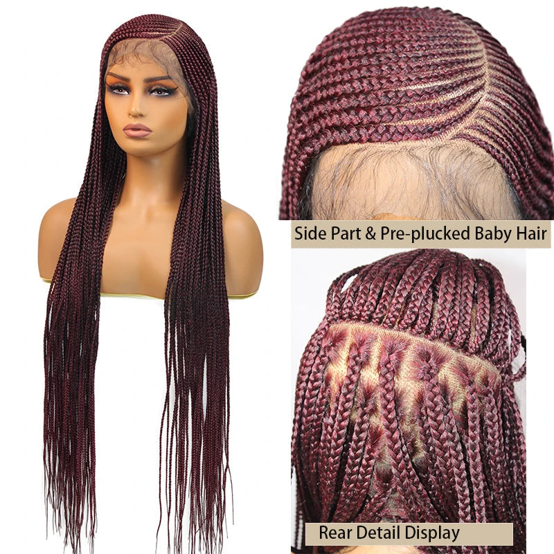 36" Blonde Cornrow Box Braided Wig | 613 Synthetic | Full Lace Front | Side Part | For Women