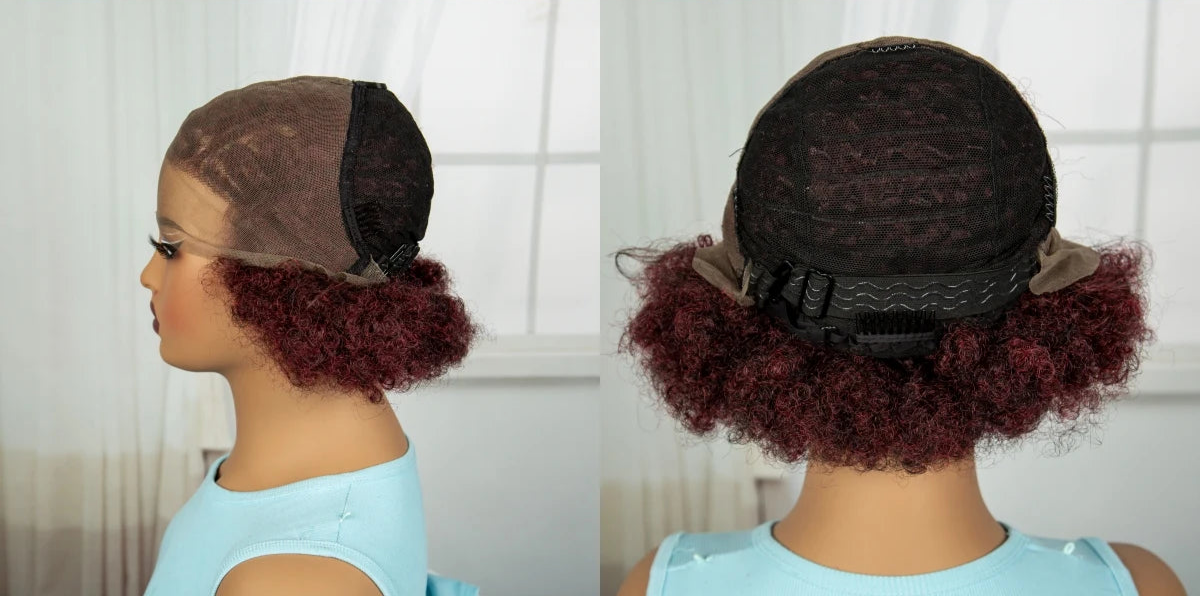 Burgundy Afro Curly Braids Bob Wig | 13x6 Lace Front | Baby Hair Luxegan