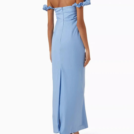 Pleat Backless Straight Evening Dress | Off-Shoulder Sleeveless Ankle-Length Gown - view 2