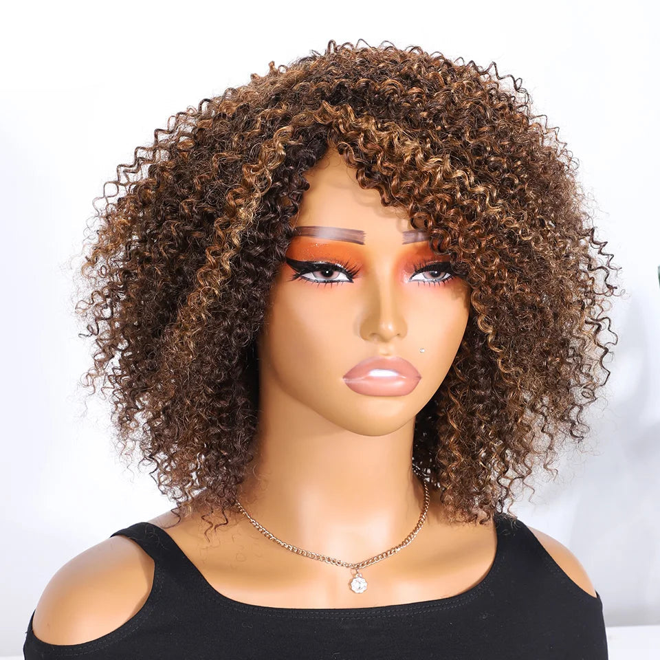 Afro Kinky Curly Black & Ombre T1B/30 Human Hair Wig | Brazilian Remy Machine Made Glueless Wigs for Women (Affordable) Luxegan