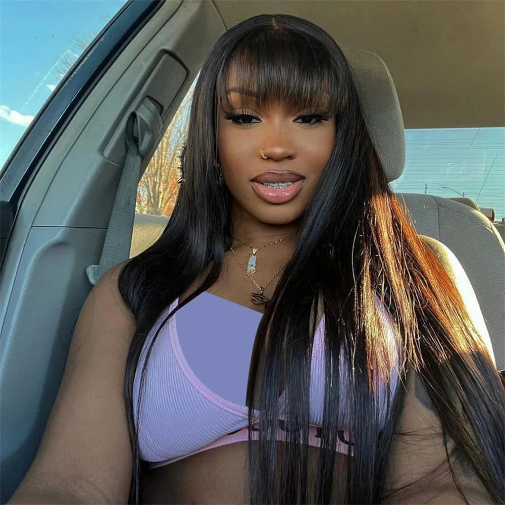 Bone Straight Middle Part Lace Wig | Sophisticated 3x1 Lace Closure Fringe Wig | Elegant "Brazilian Remy" 26+ Inch Length | "Dignified" Glueless Full Machine-Made Hair for Radiant Versatile Styling Luxegan