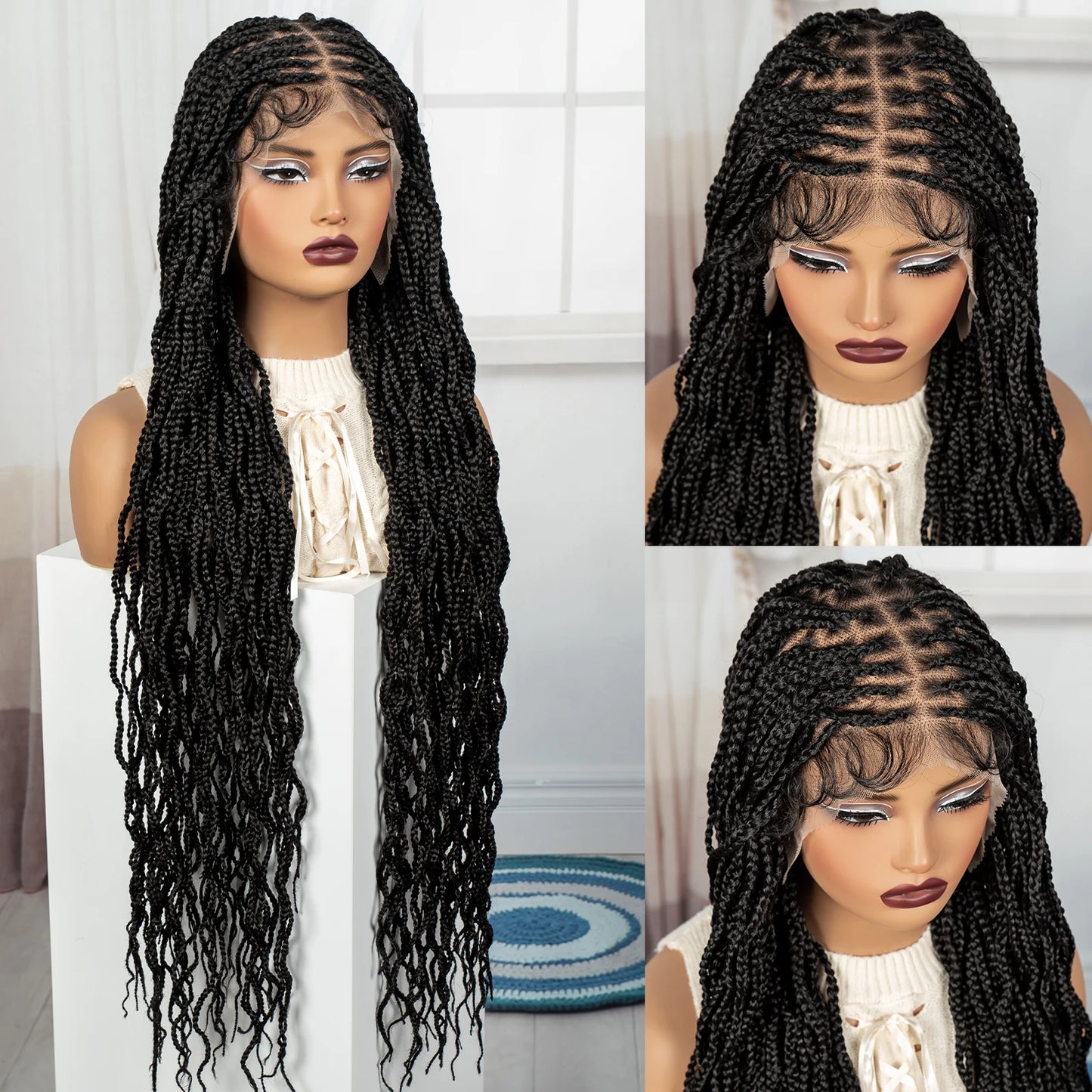 36" Long 613 Blonde Knotless Box Braids Wig | Full Lace Frontal Twist Luxegan