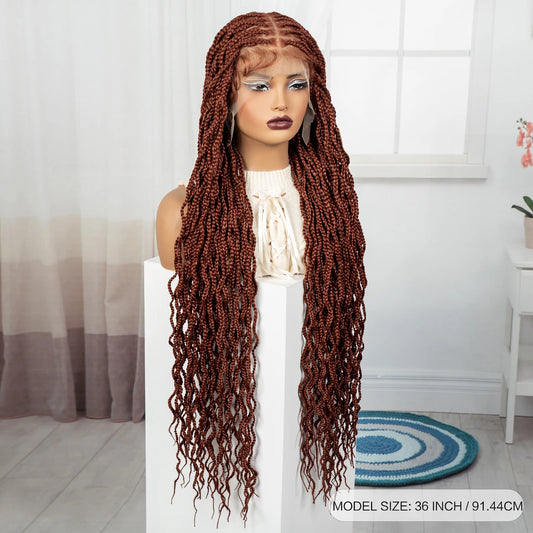 36" Ginger Orange Twisted Knotless Box Braids Wig | Full Lace | Baby Hair Luxegan