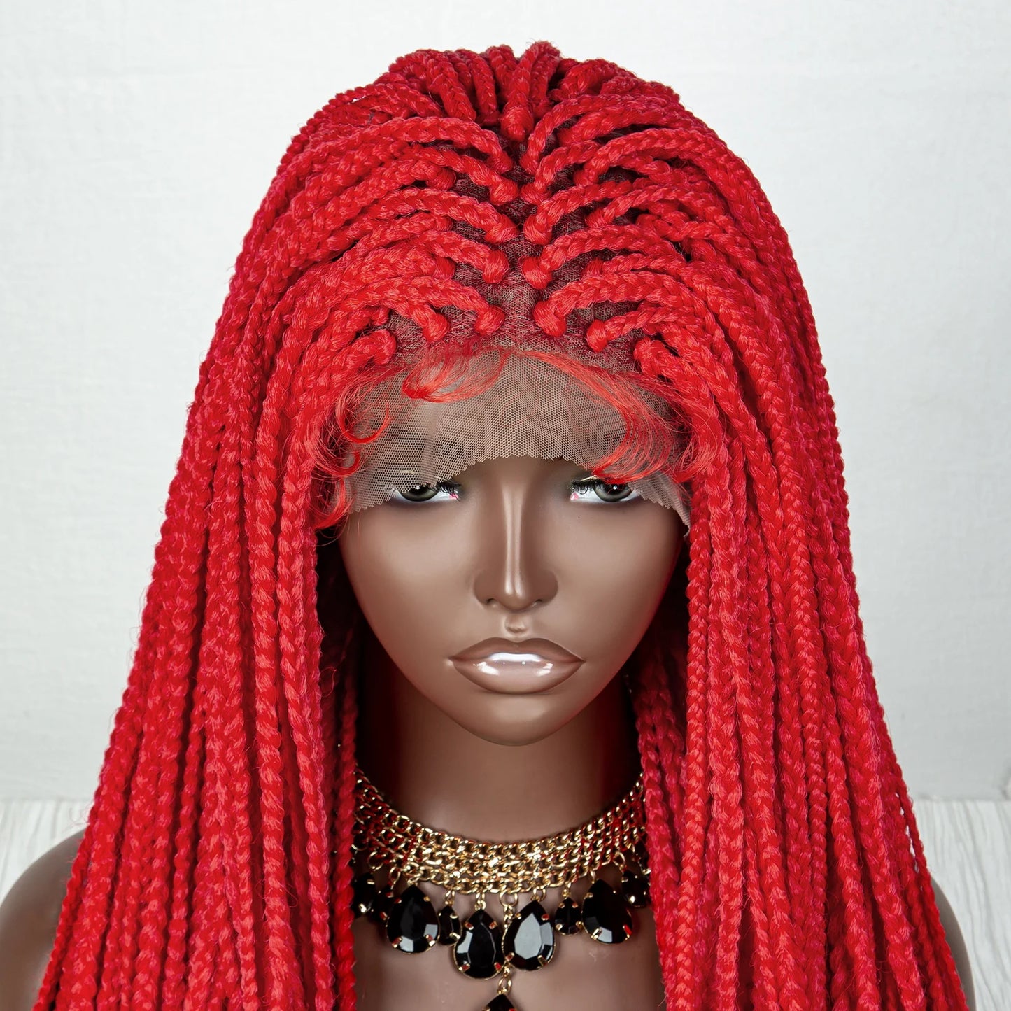 36" Water Wave Braided Wig | Lace Front | Baby Hair | Long Braids Luxegan