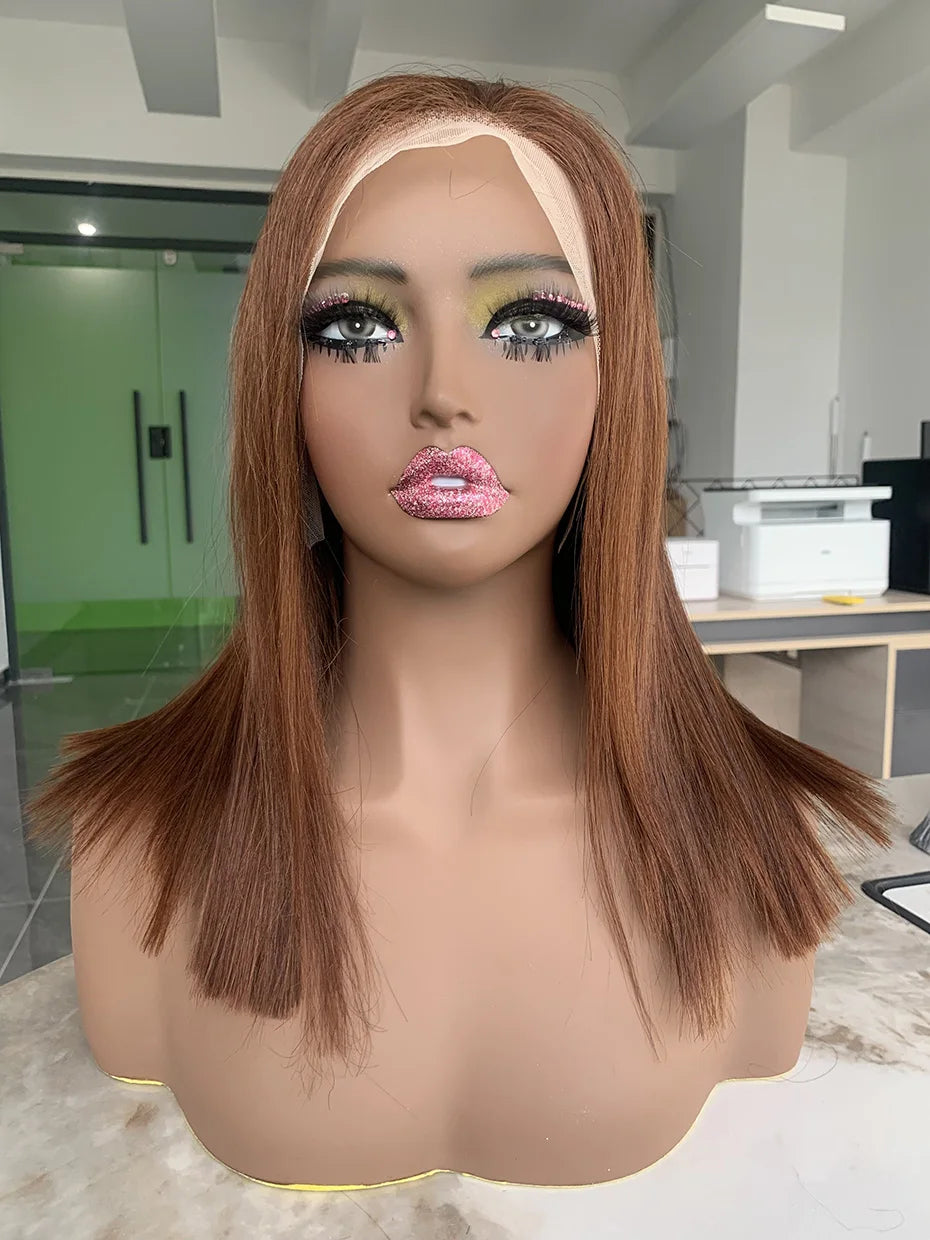 #4 Chocolate Fall Brown Bone Straight Bob Wig | 13x4 Transparent Lace Front Raw Vietnamese Human Hair (250% Density) Luxegan