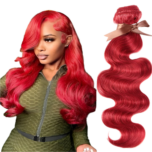 Brazilian Body Wave Bundles | Red Burgundy Human Hair Extensions (1/3/4 Pcs Weave Deals) Luxegan